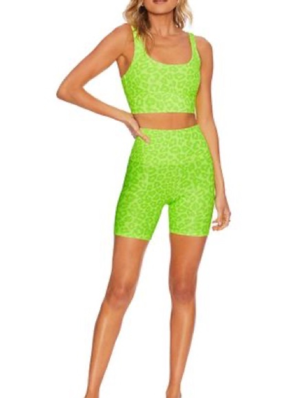 Beach Riot Neon Lemon Lime Leopard Animal Print High-Waist Bike Shorts